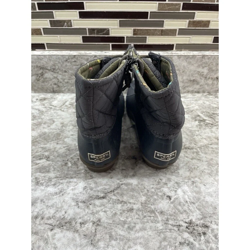 SPERRY TOP SIDER Navy & Gray Quilted Rubber Rain Boots STS93027 Size 7